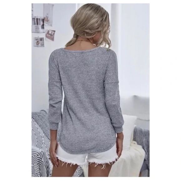 V-neck Wrap Front Top Gray - Picture 4 of 4